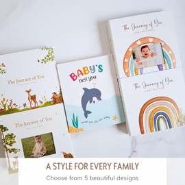 Baby Memory Book, First 5 Years Milestone Journal, Gender Neutral Baby Scrapbook, 108 Pages, Flat-Lay Hidden Wire-O Binding, FSC-Certified Archival Paper, Keepsake Box and Envelope, Boho Rainbow Album