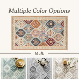 TTelephant 8x10 Washable Area Rug Non-Slip Low-Pile Soft Moroccan Printed Rug for Living Room Dining Room Bedroom Nursery Farmhouse - Multi