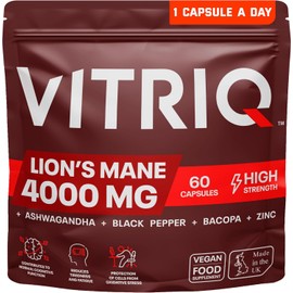 Organic Lions Mane and Ashwagandha KSM-66 Capsules, High Strength 4000mg Lions Mane Mushroom Extract and Ashwaghandha Root Extract, Supplement for Natural Calm & Stress Support, 1-a-Day - 60 Capsules