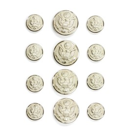 Set of 12 US Military Silver Uniform Buttons in Two Sizes, Made in France