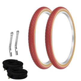 PRO+ Pair of Bicycle TIRE 24" X 1.75" RED/Gum SIDEWALL COMP III Tread (2) Tires W/Heavy Duty Tubes & TIRE LEVERS BMX Bike P-104A