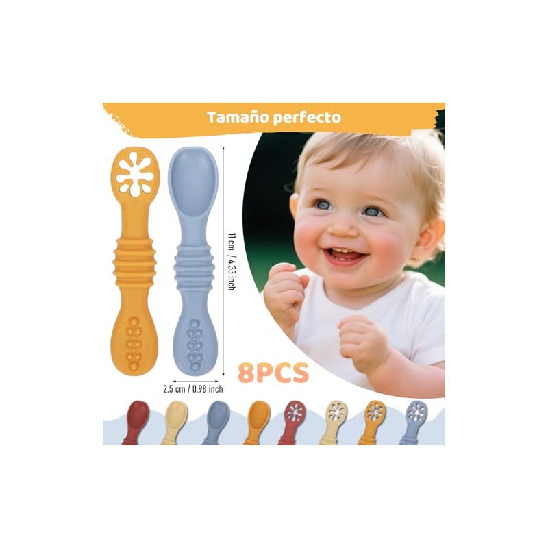 8PCS Juego Cucharas Masticables de Silicona, con Protuberancias para Dentición,