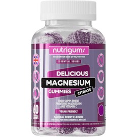 Magnesium Citrate 1250mg & Vitamin C Gummy | High Strength | 150mg of Elemental Magnesium & 80mg Vitamin C | Mixed Berry Flavour | 60 Vegan Gummies | Sleep, Energy & Bone Support by NUTRIGUMS®