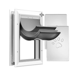 Petoasis XL Silver White Flap Insulated Heavy Duty Aluminum Dog Door with Lock