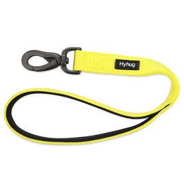 Hyhug Pets Premium Upgraded Durable Nylon 18 Inch Short Leash with Comfort Padded Neoprene Lined Handle for Medium Large Giant Dogs Daily Walking and Professional Training Lead. (Illuminating Yellow)
