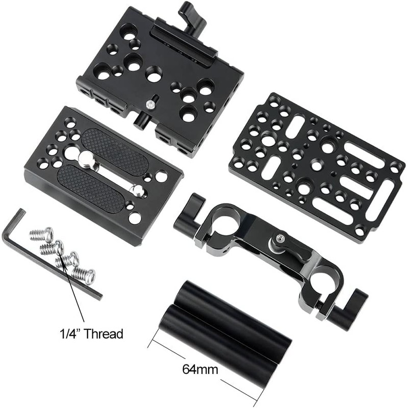 NICEYRIG DSLR Camera Baseplate Switching Kit with 15mm Rod Raiser