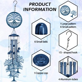CREATCABIN Tree of Life Wind Chimes for Outside Wind Bell Memorial Wind Chimes Sympathy Gifts for Loss of Loved One Home Garden Patio Outdoor Porch Yard Beach Terrace Hanging Decoration 35in