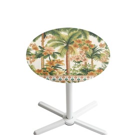 Garucesta Cocktail Table Topper Cap Soft Round Fitted Cocktail Tablecloth with Elastic Edge Easy to Install Table Top Cover for Wedding Party Restaurant 24 Inch, Tropical Palm Tree Flower Hawaii
