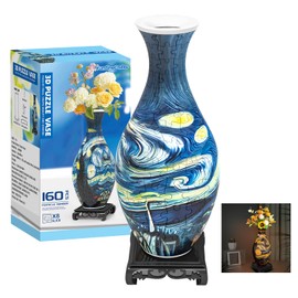 3D Puzzles Vase for Adults, Mothers Day Mom Gifts, Crafts for Adults, 160 Pieces Plastic DIY Unique Flower Vase with LED Light House Warming Gift for Flower Arrangements and Home Decor (Blue)