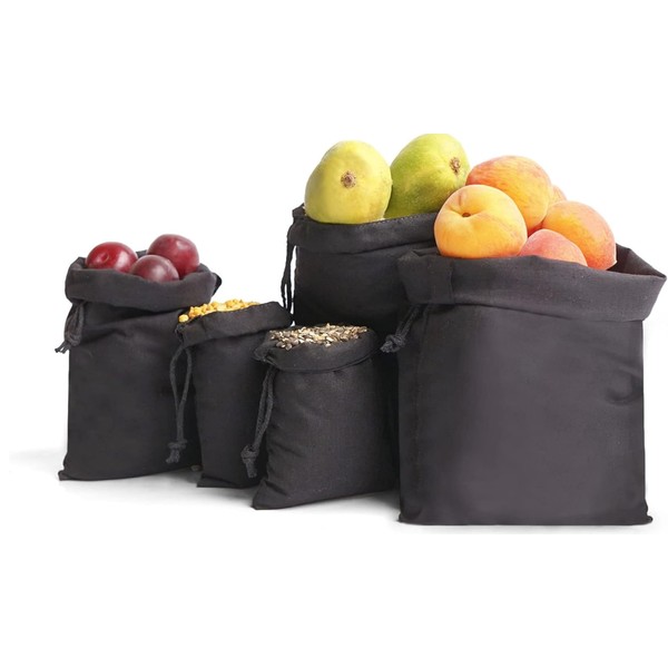 BigLotBags Cotton Muslin Bags, Single Drawstring Premium Quality Eco Friendly Black Reusable Muslin Bags. Pack of 100. (6x8 Inches)