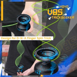 V8s Responsive Yoyo for Kids 8-12, Professional Metal Yo-yo for Kids & Adults, Dual Mode Yo yo with Unresponsive Bearing for Advanced Players with 12 Strings + Yo Yo Case (Black Blue)