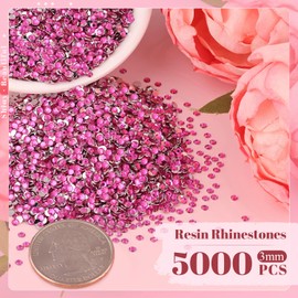 5000PCS 3mm Resin Rhinestones in Bulk (Hot Pink), Bedazzling Flatback Crystals for Crafts DIY Nail Decoration, Gems Charms for Tumbler Shoes Clothing Fabric with Pickup Pen and Tweezers