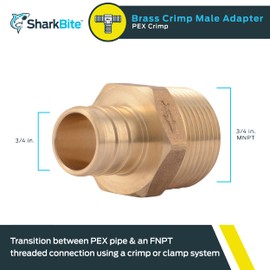 SharkBite 3/4 Inch Crimp MNPT Male Adapter, Brass Plumbing Fitting, PEX Pipe, Copper, UC134LFA