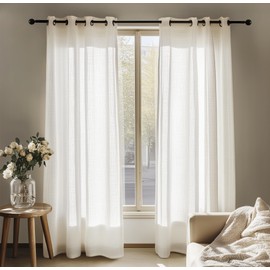 Deconovo Woven Voile Net Curtains for Windows, Decorative Semi Sheer Curtains Eyelet, Super Soft Linen Voile Curtains for Living Room, 55 x 72 Inch, Linen Sheer, 2 Panels