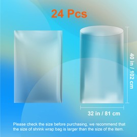 CANWUPON 24Pcs Shrink Wrap Bags for Gift Baskets - 32x40 Inch Clear PVC Heat Shrink Bags Cellophane Wrap for Packaging,Gift Wrapping (32 x 40 24Pcs)