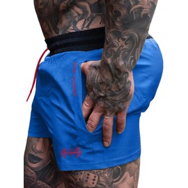 Muscle Alive Men's Sport Running 1 Inch Elite Split Running Shorts with Side Mesh Panel Quick Dry Shorts, 4013 Blue