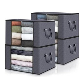 TR&Home Foldable Breathable Fabric Storage Bag with Clear Window for Sweaters, Blankets, Coats, Pillows, T-Shirts, Grey - Space-Saving Organizer with zippered closure 90L 60 * 40 * 35cm
