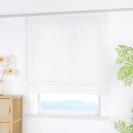 ESLIR Roman Blind with Tape, Opaque Roman Curtains, Plain Curtains, Kitchen, Living Room with Rail, Ribbon Roller Blind for Windows, No Drilling, White, W x H 100 x 140 cm, Pack of 1