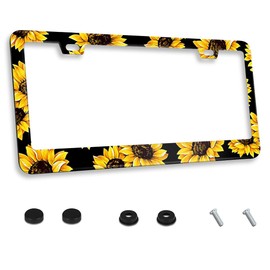 Sunflower License Plate Frame Quality Metal Aluminum Yellow Sunflowers Car Cover Tag Holder Frames with 2 Holes and Screws 12 x 6 Inch Decoration for US Vehicles Standard Perfect for Women Men