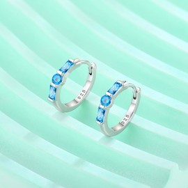 Blaniy Huggie Hoop Earrings for Women 925 Sterling Silver Aquamarine Half Eternity Earrings March Birthstone Jewelry Gifts for Her