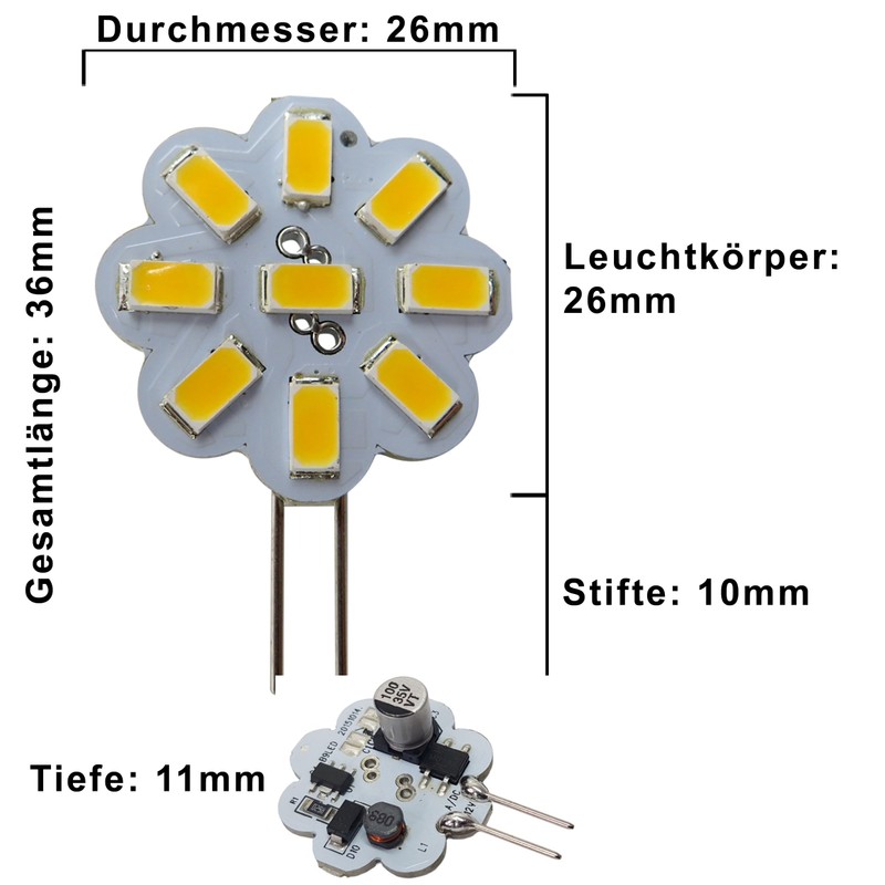 PB-Versand 3x G4 LED 2W Dimmable 12V AC/DC 9x5630 SMD