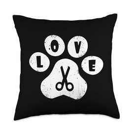 Dog Grooming Love For Daycare Pet Groomer Vintage Paw Print Throw Pillow