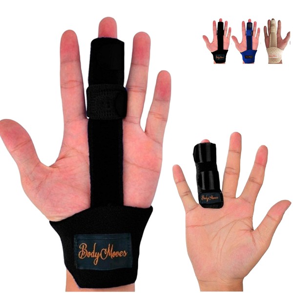 BodyMoves Finger splint and Finger extension splint trigger finger mallet finger broken finger post operative care Finger knuckle immobilization injury (midnight black)