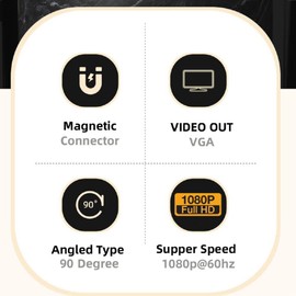 cablecc Magnetic Angled Type USB-C Type C to VGA RGB Monitor Converter Adapter 1080P 60Hz for Tablet & Phone & Laptop