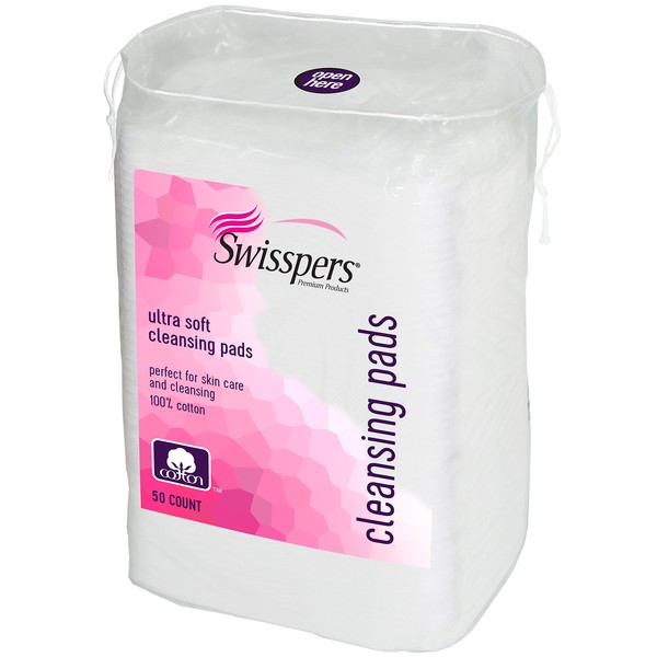 Swisspers Premium Facial Cleansing Pad, 100% Cotton, Ultra Soft, Extra Large, 50 Pads per Re-closable Bag