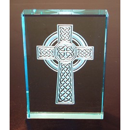 Celtic Cross: Hand Carved Etched Glass Paperweight