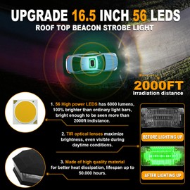 ASPL 16.5 Inch Roof Top Beacon Emergency Strobe Light with Controller 56 LED Magnetic Warning Caution Lights bar Traffic Hazard Plow Light for Trucks Vehicles Construction Snowplow (Green/White)