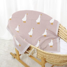 DovFanny Baby Blanket 100% Cotton Knitted Soft Blanket for Newbron with Lovely Zebra, 100 x 80cm (pink-goose)