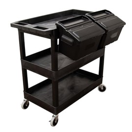 LUXOR EC111-B-OUTRIG Multipurpose Utility Tub Cart with Three Shelves with Outrigger Bins, 300 lbs. Weight Capacity, 25 lbs. Capacity per Bin