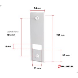 BAUHELD® Roller shutter belt cover with 185 mm hole spacing, maxi flush-mounted belt winder cover made of sturdy plastic, one piece, cover plate suitable for roller shutter belt 23 mm, white