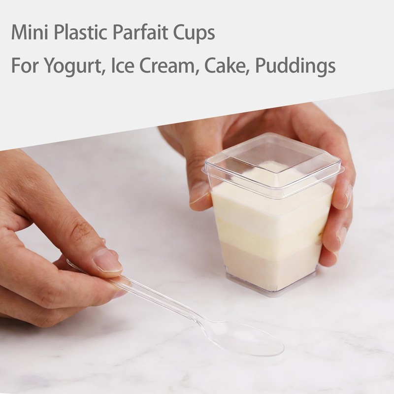 100 PCS 5OZ Clear Dessert Cups with 100 Lids and