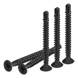 DTGN 100Pcs ST3.5x32mm Self Drilling Screws, 410 Stainless Steel Flat Head Phillips Sheet Metal Screw - Good for Wood to Metal, Furniture - Black