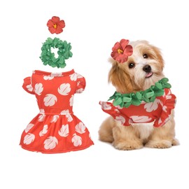 Littledropet - Vestido hawaiano para perro con Luau Leis y lazo para el pelo de flores, disfraz de princesa de Halloween, disfraz de fiesta de cosplay para perros pequeños y medianos, vestidos de