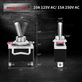 COROTC 8 Pack Toggle Switches, 2 Pin 20A 125V AC/ 15A 250V AC ON Off Switch, SPST Car Rocker Switches with Boot Cap Cover, 12V Heavy Duty Waterproof Toggle Switch