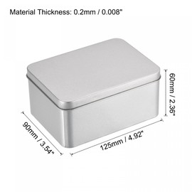sourcing map Metal Tin Box, 4.92" x 3.54" x 2.36" Rectangular Empty Tinplate Containers with Lids, Silver Tone, for Home Organizer, Candles, Gifts, Car Keys, Crafts Storage