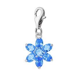 Quiges Women's Charm Pendant with Cubic Zirconia Blue Flower Silver-Plated Jewellery for Charm Bracelet, Crystal, Cubic Zirconia