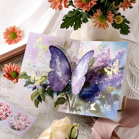 5 Set, 3D Pop Up Butterfly Greeting Card with Paper Envelope for Friends, Foldable Popup Celebration Cards for Birthday, Graduation, Wedding, Anniversary, Thank You, Thinking of You, Get Well, Valentine's Day, Mother's Day, Fathers Day, All Occasio (Purp