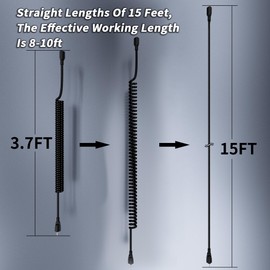 PlugSaf 18/3 Gauge Black Coiled Extension Cord 15 ft Indoor Waterproof, Flame Retardant, Flexible 3 Prong Coiled Spiral Power Cord for Charging Electric Pallet Tucks, 10A 1250W 18AWG, ETL Listed