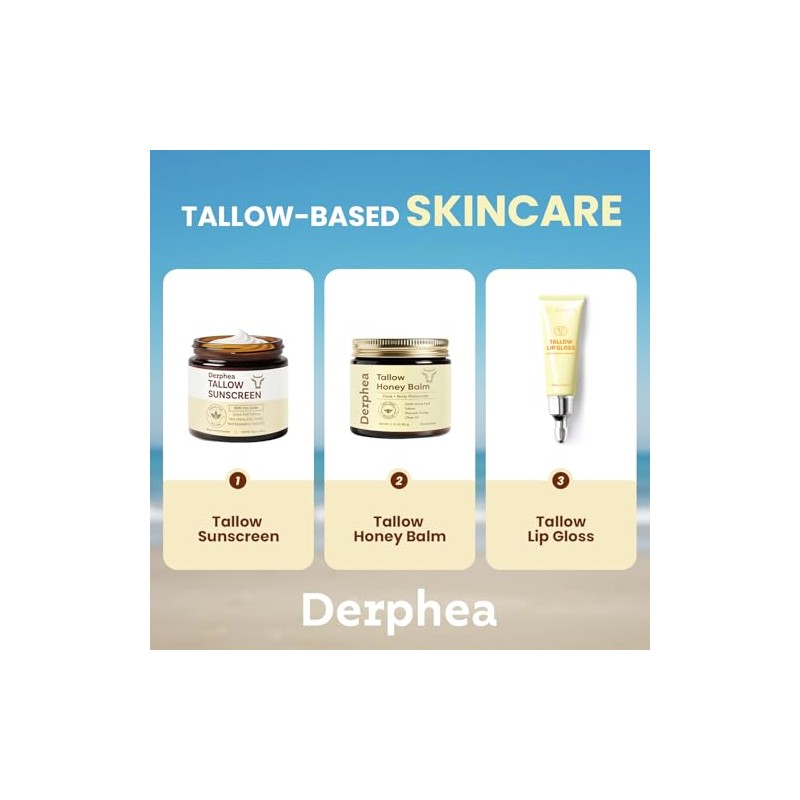 DERPHEA Organic Beef Tallow Lip Balm – 8H Moisturizing for