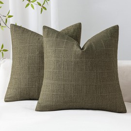 SINYASAN Olive Green Linen Checkered Throw Pillow Covers 28x28 Set of 2, Neutral Farmhouse Vintage Cushion Cases Textured Modern Boho Decorative Pillow Covers for Sofa Couch Bedroom Living Room
