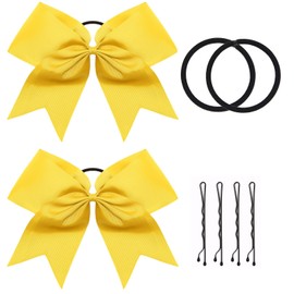 Gold Cheer Bow, 2 PCS 8 Inch Large Cheer Hair Bows Ponytail Holder Elastic Band Handmade for Cheerleaders Teen Girls College Sports (Gold)