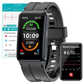 Pulsera Inteligente Medidor de Glucosa sin Pinchar, Smartwatch ECG+PPG HRV Monitor, Temperatura Corporal, Presión Arterial, Oxígeno En Sangre, Monitor De Sueño, Rastreador De Ejercicios para Hombre