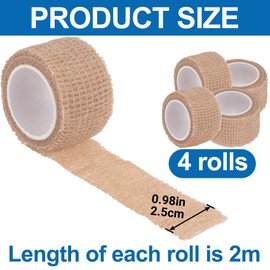 CTEAKOP 4 Rolls Self Adhesive Bandage Wrap, Toe Finger Tape, Broken Toe Protectors, Elastic Toe Bandage for Big Toe, Foot, Ankle, Finger and Swelling, Wrist Sprains (1 Inch)