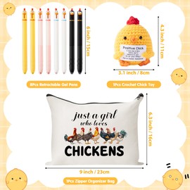 GioXtra Funny Chicken Gift Accessories - 10Pcs Cute Knitted Chick Stress Relief Stationery Set Lovely Retractable Gel Pens Zipper Organizer Pen Pouch for Kids Birthday Party Gift Student Reward Supply