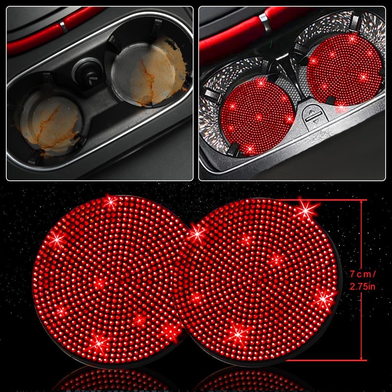 NBTEPEM 30 Pcs Red Bling Car Accessories Set for Women,