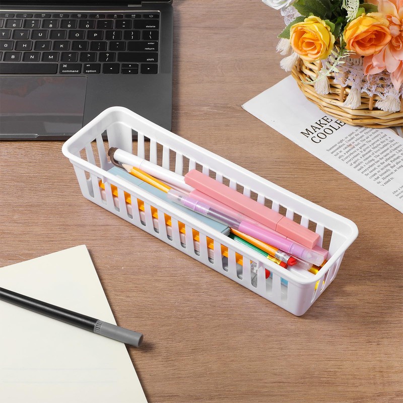 12 Pack Slim Plastic Storage Baskets Tray for Organizing 10.23